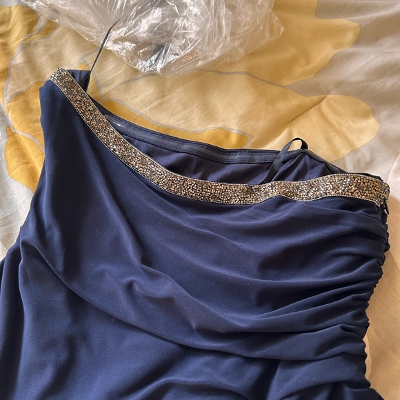 Navy blue MOB dress trimmed with sparkly stones. - Picture 8 of 8